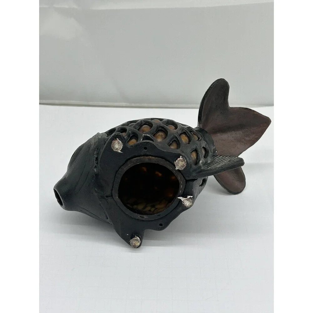 Vintage Heavy Cast Iron Koi Fish Goldfish Japanese Garden Candle Lantern